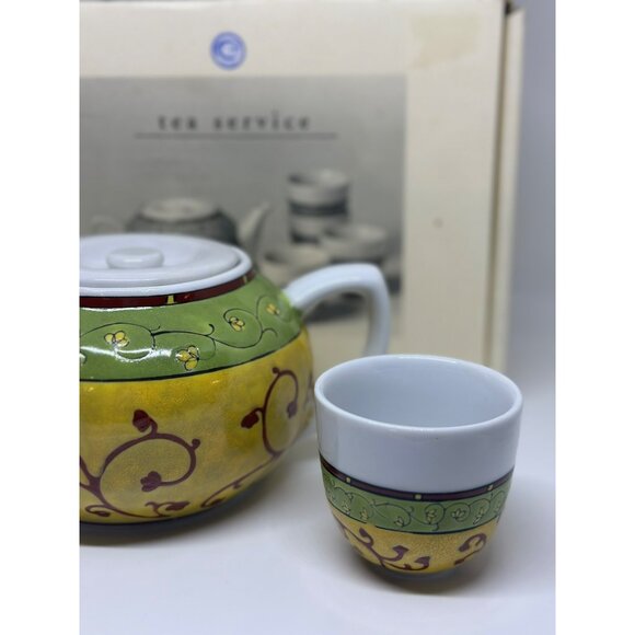 VTG PIER 1 EARTHENWARE & Pacific Rim Ceramic Lemon Tea Pot & 4 Mugs - Picture 3 of 8